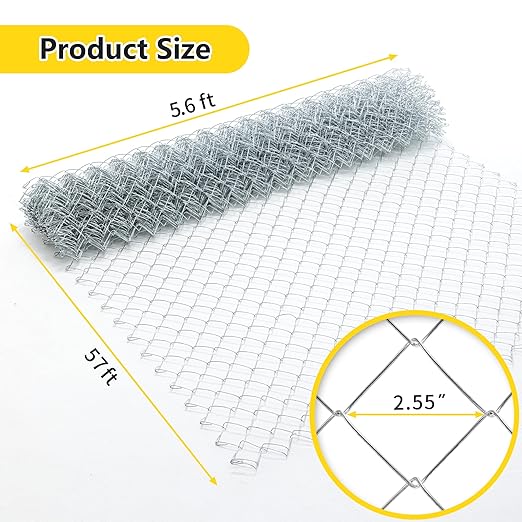Cattle Panel for Deer Fence, Goat Fence, Cattle Fencing -2.55" Mesh 5.6ft x 57ft 12Gauge Galvanized Steel Wire Panels for Horses, Large Livestock, Field Fencing Roll, Farm Yard Barrier