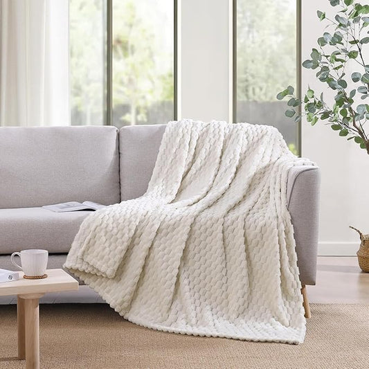 Monbix Ivory Fleece Throw Blanket for Couch- Room Decor Soft Cozy Blankets for Women, Lightweight Fleece Flannel Bed Blanket Suitable for All Seasons(50"×60",Ivory)