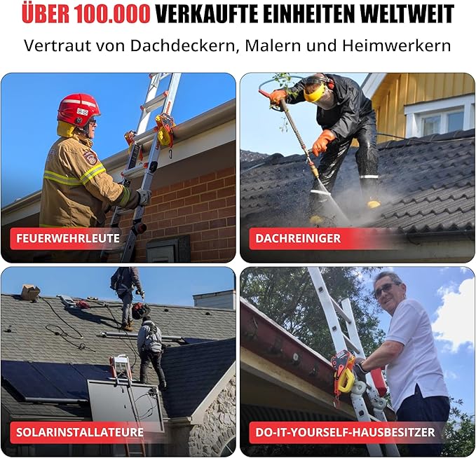 Lock Jaw Roof Ladder Stabilizer Hook for Gutter - Standoff in 5 Seconds with Slide-Lock Security - Prevent Aluminum Ladders Top Movement & Falls - Award-Winning Extension Ladder Accessories for Roof