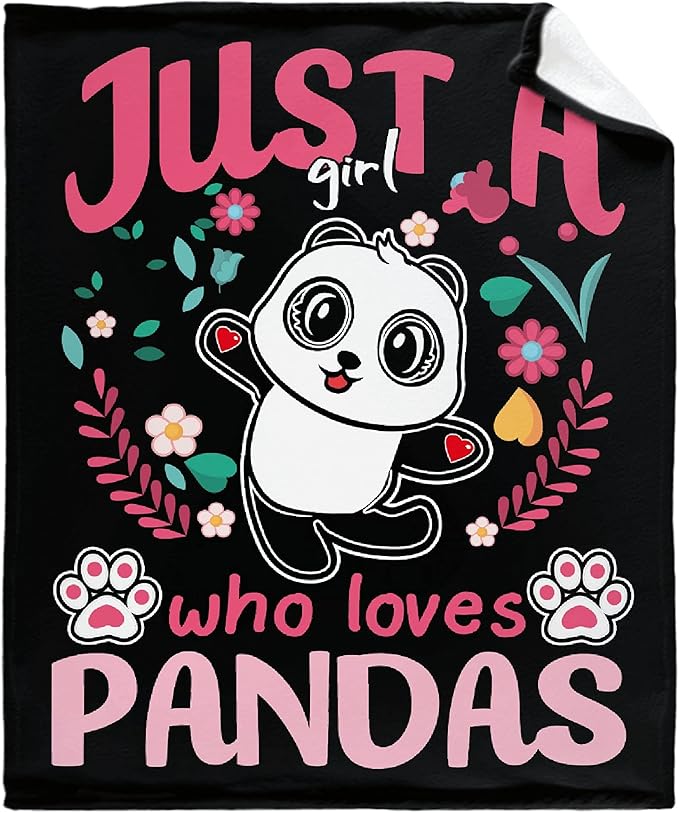 Just Girl Loves Pandas Blanket Soft Blankets and Throws Flannel Cozy Lightweight Quilt Gift Perfect for Bed Sofa Couch-60 x50 Medium for Teen