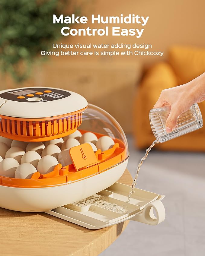 [2024 Upgrade] 25 Egg Incubator, Automatic Egg Turner with Thermometer Seat and Humidity Control, Egg Candler, 360° View with Clear Window, Incubators for Hatching Chicks (Sunlit Orange)