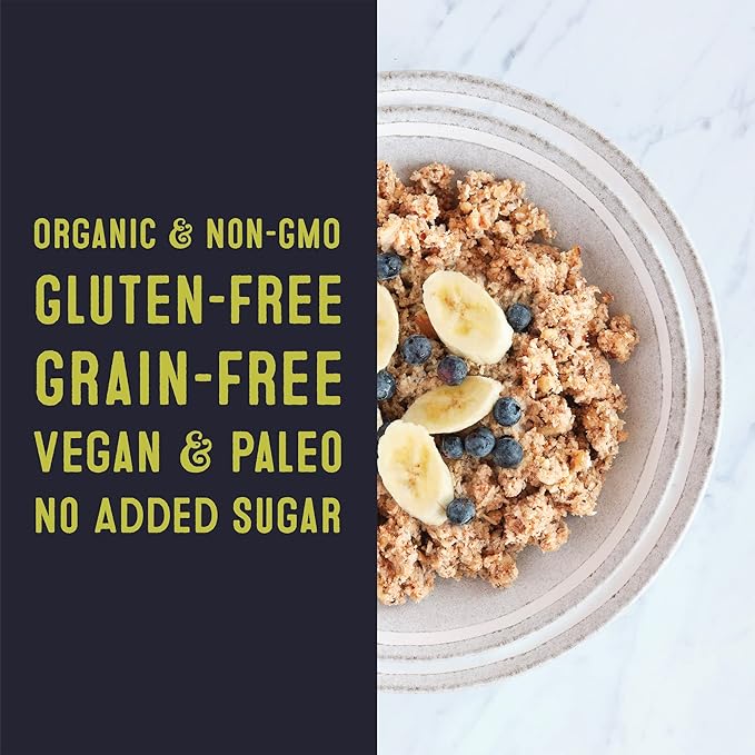 Wella Cereal Oatmeal Alternative, Gluten-Free Breakfast Hot Cereal, Grain-Free Paleo Organic Vegan High Protein Superfood, Plant-Based Non-GMO, Low in Net Carbs, Multi-Serve Bag, Apple Cinnamon Flavor (1 Count, 12.8 oz. Bag)