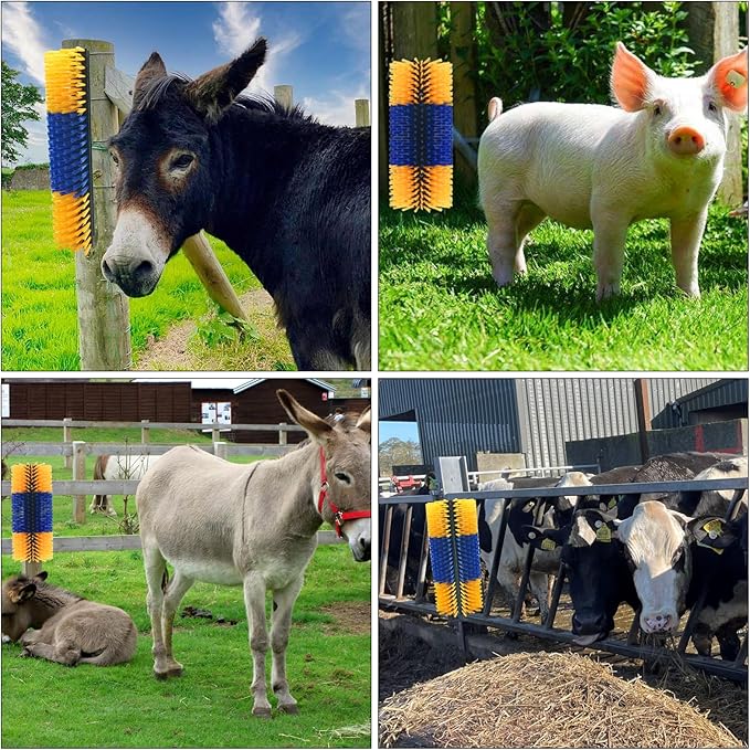 Livestock Scratching Brush Goat Scratcher Brush Full Massage Grooming Tool with 4 Screws for Cow,Cattle,Cow,Sheep, Horses,Pigs