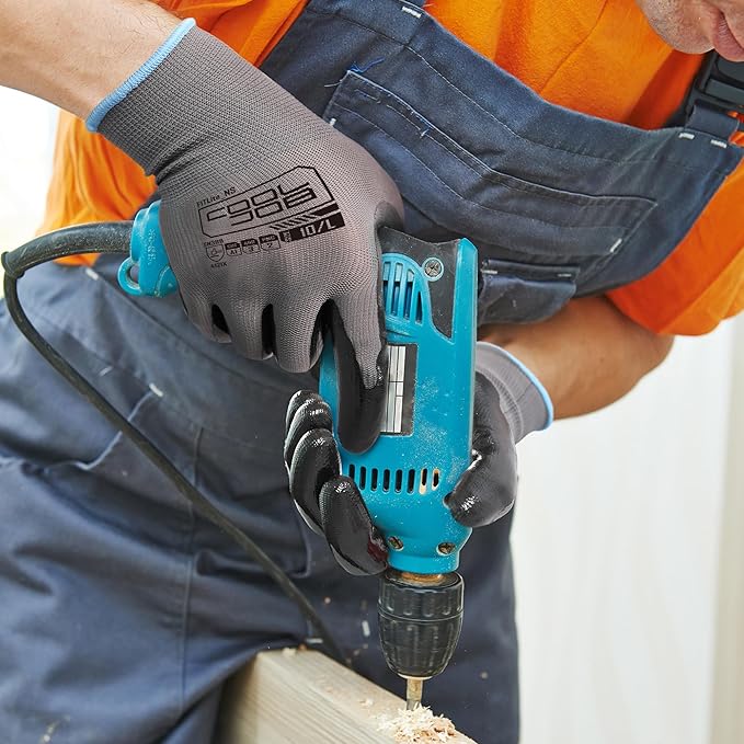 COOLJOB 20 Pairs Nitrile Dipped Safety Work Gloves with Grip, Non-slip Rubber Coated Bulk Garden Gloves for Men, Heavy-duty Oil Resistant for Truck Driver, Warehouse Box Handler, Small, Gray