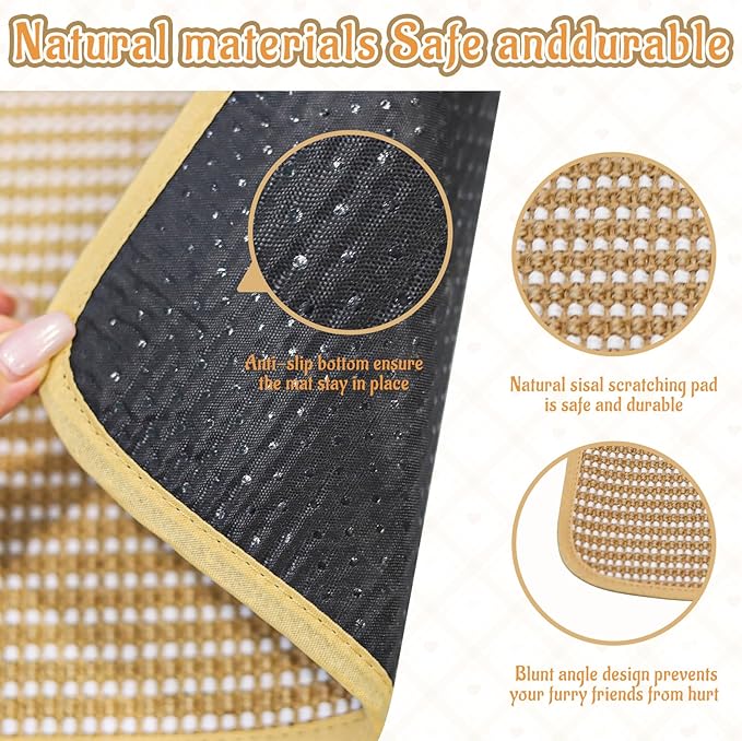 Rabbit Scratching Pad, Sisal Scratching Pad for Bunny, Guinea Pig, Cat. Resting Mats for Cages, Forage Grass Mat Indoor Essentials Accessories (2PCS)