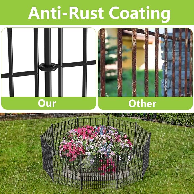 5 Panels No Dig Garden Fence with Gate, 40 in(H) X 12.1 ft(L) Metal Fence Panels, Thickened Rustproof Garden Fencing, Animal Barrier for for Dogs, Rabbits, Landscape, Patio