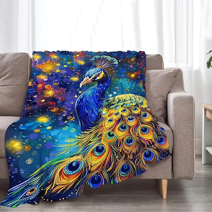 Peacock Blanket Gifts for Girls Boys Soft Warm Plush Peacock Throw Blanket Flannel Fleece Fuzzy Stuff Blanket for Bed Couch Living Room Decor 80"X60"