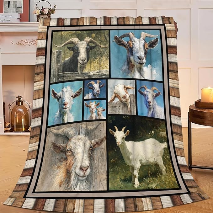 Dynova Goat Blanket Cozy Plush Goats Throw Blankets Fuzzy Flannel Fleece Sheep Animal Gifts Decor for Girls Boys Women Men 80"X60"