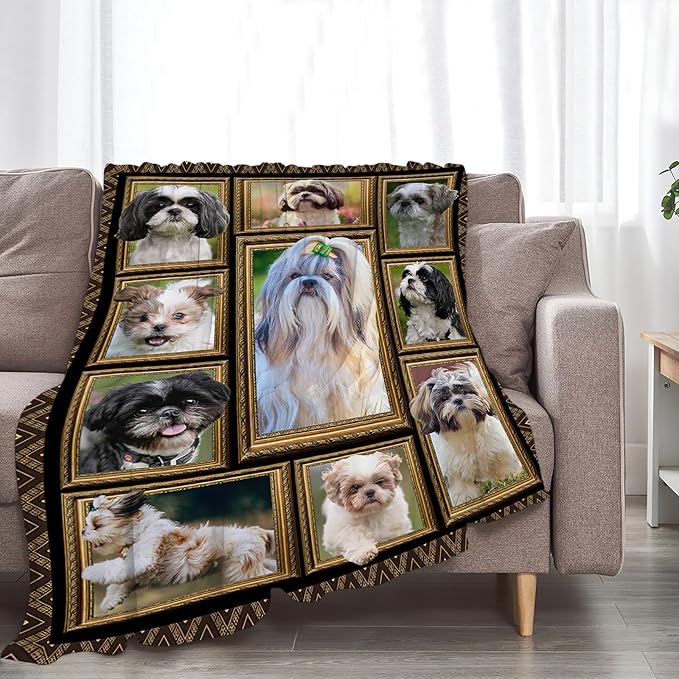 Shih Tzu Blanket Gifts for Girls Boys Soft Warm Plush Cute Dog Throw Blanket Flannel Fleece Fuzzy Dog Pet Blanket for Kids Adults Lovers Bed Couch Living Room Decor 50"X40"