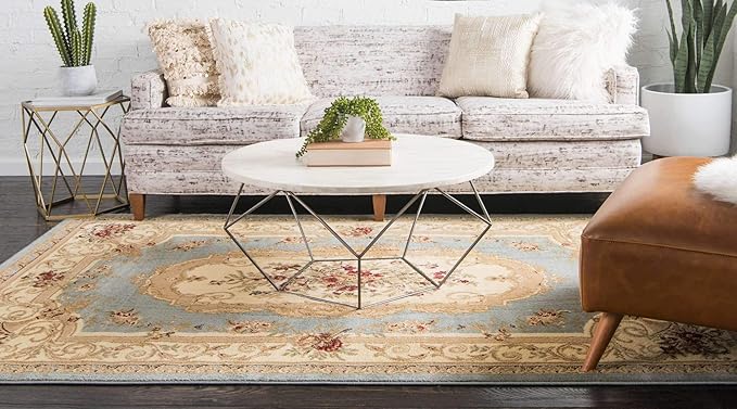 Unique Loom Versailles Collection Traditional Classic Floral Motif Area Rug (6' 0 x 9' 0 Rectangular, Slate Blue/ Ivory)