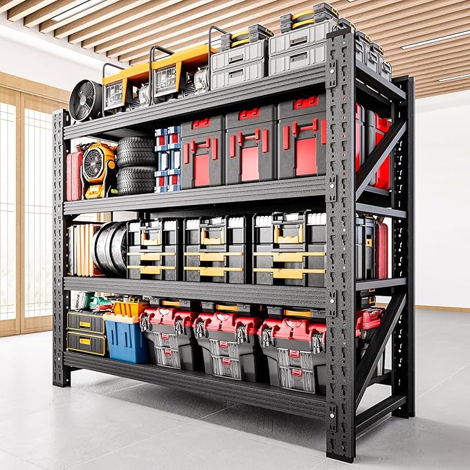 3000LBS Storage Shelves,40" W Garage Shelving Heavy Duty Metal Adjustable Garage Shelves, Shelving Units Industrial Shelving for Warehouse,40" W x 24" D x 60" H,Black