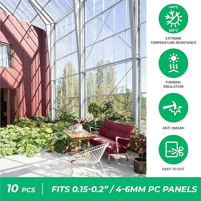 Polycarbonate Greenhouse Panels (H Connectors) - 0.2" Thick, Fit 6mm or 4mm Twin-Wall Polycarbonate Panels, Join 2 Pieces of Panels Together, 4-Foot Length, 10 Pieces (H Connectors 6mm, 4ft)