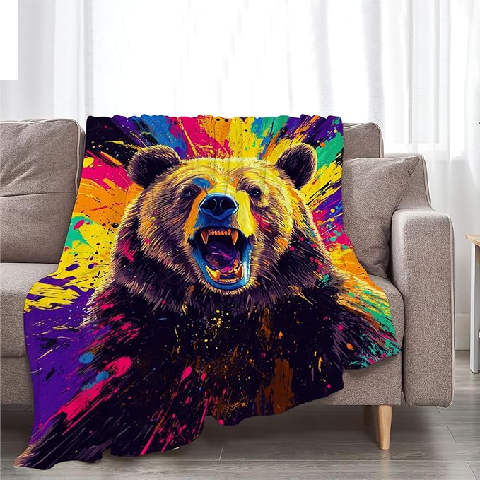 Bear Blanket, Brown Bear Throw Blanket, Wild Animal Gifts Blankets Stuff Fleece Flannel Plush for Men Boys Women Girls Lovers Adults Soft Bedding Gift for Sofa Bed Office Home Decor 80"x60"