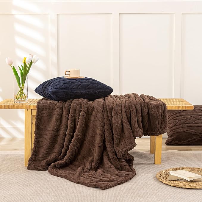 YUSOKI Sherpa Throw Blanket(Without Pillows)-3D Stylish Design Super Soft Cozy Blanket Thick Plush Fluffy Blankets for Teen Girls Women Couch Bed Sofa Chair Men Boys Gift(Brown,50"x65")
