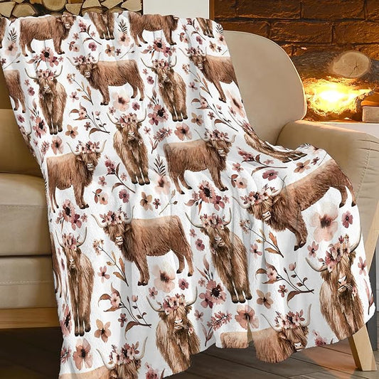 Highland Cow Blanket Super Cozy Soft Highland Cow Throw Blanket for Women Girls Warm Plush Fluffy Cow Animal Stuff Decor Lightweight Fleece Flannel Gifts Blankets for Kids Adults 50"X40"