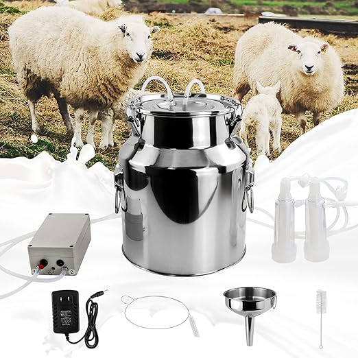 2025 Upgrade 14L Goat Milking Machine, Continuously Adjustable Suction Pulsation Vacuum Electric Milker, Portable Livstock Milking Machine with Stainless Bucket(US Plug)(14L Goat)