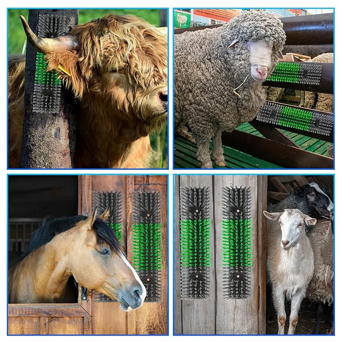 Livestock Scratch Brush for Cattle, Horses, Goats, Cow, Durable Scratching & Massage Grooming Tool for Healthy Coat, Relieves Itching, Easy Install on Fence Posts(6pcs, Gray)