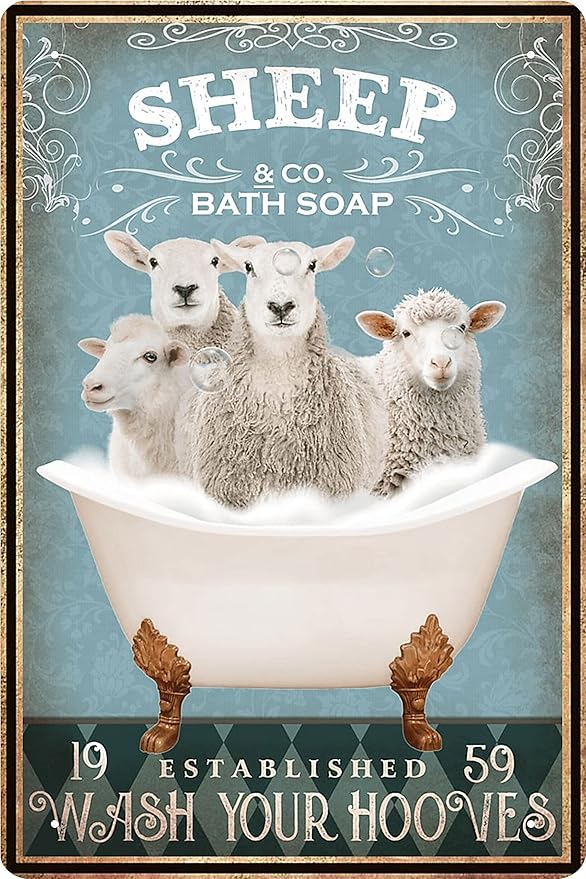 Funny Sheep Decor Goat Lovers Gift Tin Signs Wall Art Poster Retro Metal Poster Bar Home Bathroom Wall Decoration Sign Accessories 8 x 12 Inch