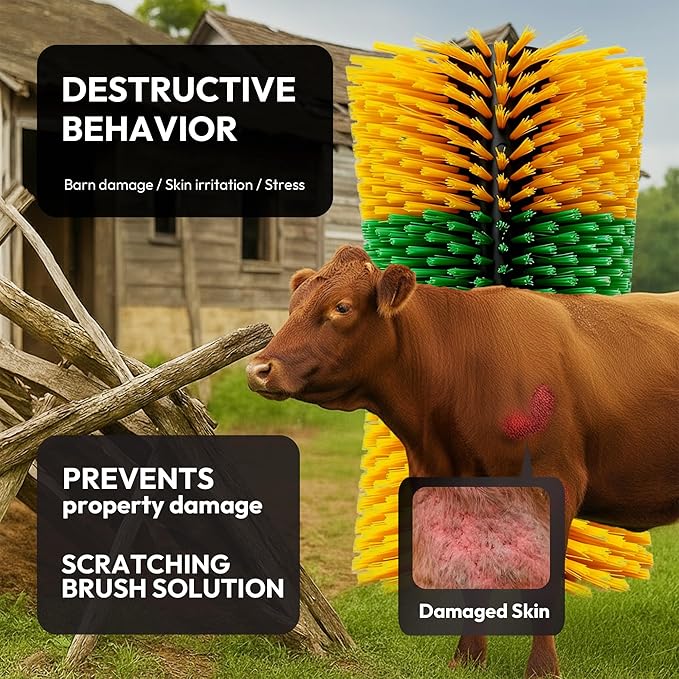 2PCS Large-Waist Livestock Scratching Brush for Cattle, Horses, Goats, Pigs & Sheep – Heavy-Duty Grooming & Massage Brush Relieves Itching – Includes 16 Screws