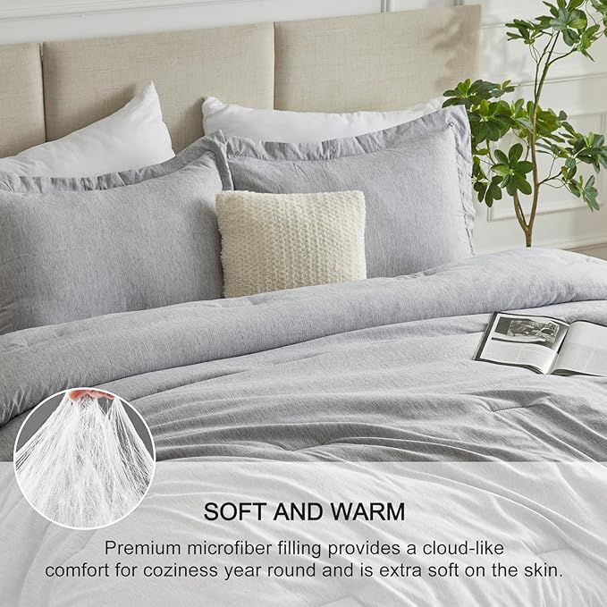 CozyLux Oversized King Comforter Set, 3 Pieces 120x98 Light Grey Soft Luxury Cationic Dyeing Bedding All Season, Light Gray Breathable Fluffy Bed Sets with 1 Alternative Comforter and 2 Pillow Shams