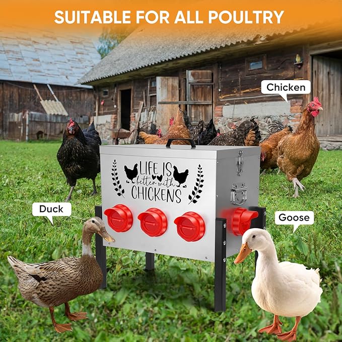 TGEYD 50LB Large Automatic Chicken Feeder – 8 Feeding Ports, No-Waste Poultry Feeder, with Adjustable Legs & Locking Lid