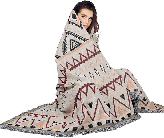 MACEVIA Western Aztec Blanket, Rustic Southwest Navajo Throw Blanket for Bedroom Decor, Tribal Tapestry in Aztec Design (50"70")