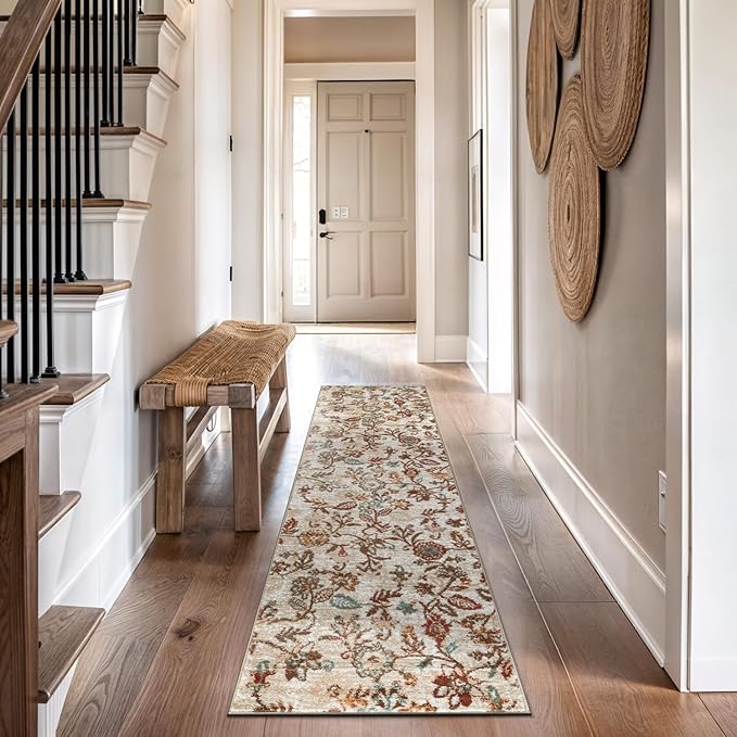 Rugshop Vine Floral Area Rug Modern Area Rug for Living Room, Bedroom, or Entryway Beige Multi Runner Rug 2' 3" x 12' Beige