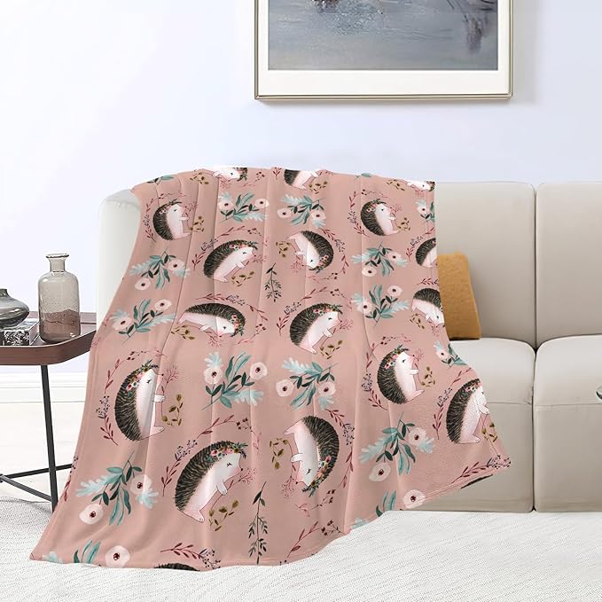 Tijuboni Ultra Soft Cozy Plush Hedgehog Throw Blanket - Hedgehog Lovers Gifts for Girls, Women, Kids & Adults - Lightweight Flannel Comfy Blankets for Nursery, Couch, Sofa - 50"x40"