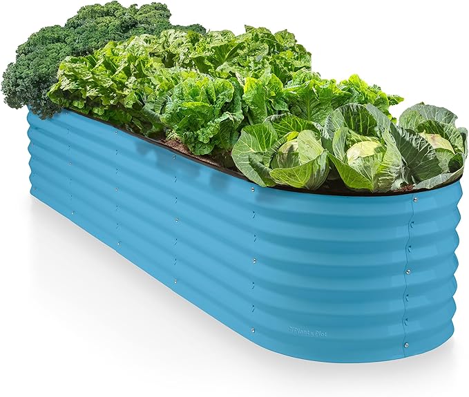 9-in-1 Galvanized Steel Raised Garden Bed // 8×2×1.5 ft Modular Planter for Gardening, Vegetables, Flowers // 18" Tall Metal Raised Garden Beds Outdoor (Teal) // Patented Design Planter Box