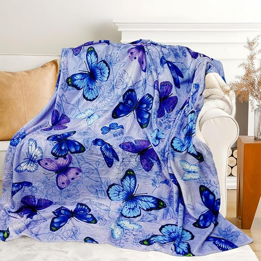 Cute Butterfly Blanket for Women Girls Kids Adults 50" x 60", Flannel Throw for Sofa Couch Bed Living Room, Gifts for Animal Lovers
