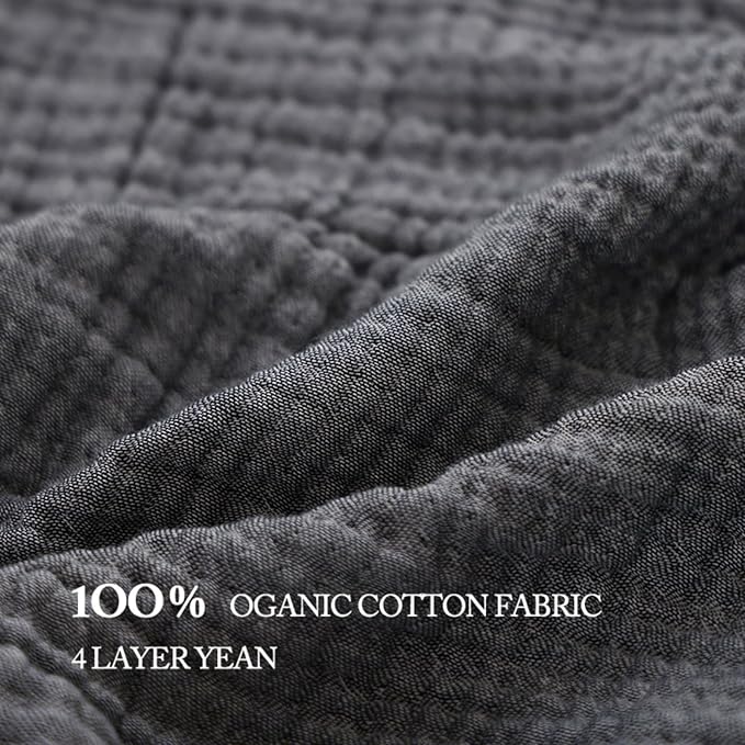 Boho Throw Blanket, 100% Cotton Ultra Soft Luxury Throw Rustic Quilt, Muslin Breathable Soft Bed Throw ，All Throw for Sofa Couch Chair 60×80 Inch (Grey Cotton Blanket 80x90 Inch, 80x90 Inch)
