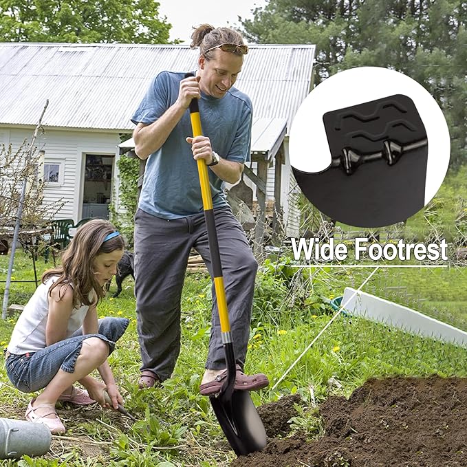 VNIMTI Heavy Duty Gardening Shovel, 56 Inch Round Blade with Fiberglass Handle (Yellow)