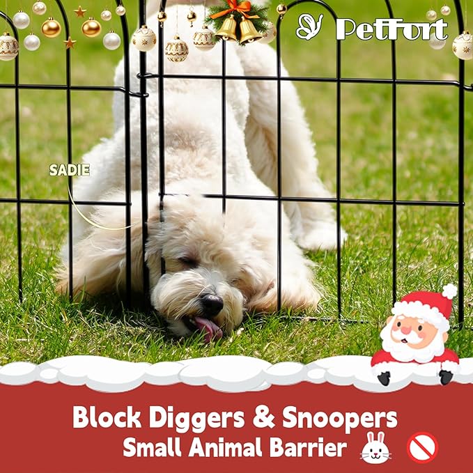 Garden Fence Panels, 17 in (High) x 12.6 ft (Long) Flower Bed Fencing for Small Animal Barrier, 10 Pcs Metal Decorative Fences Border with Hooks