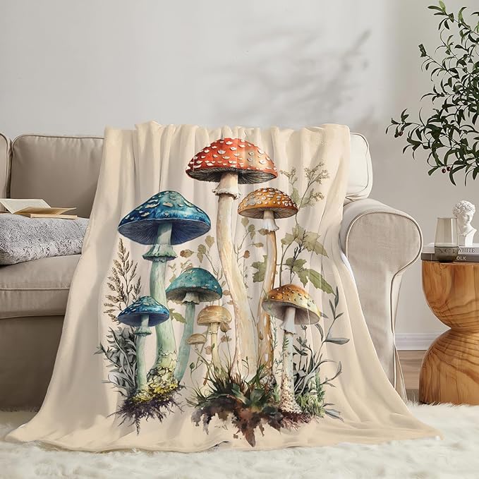 Mushroom Blanket Gifts for Girls Women Mushroom Throw Blankets Cozy Plush Fleece Flannel Fuzzy for Bedroom Living Decor 60"X50"