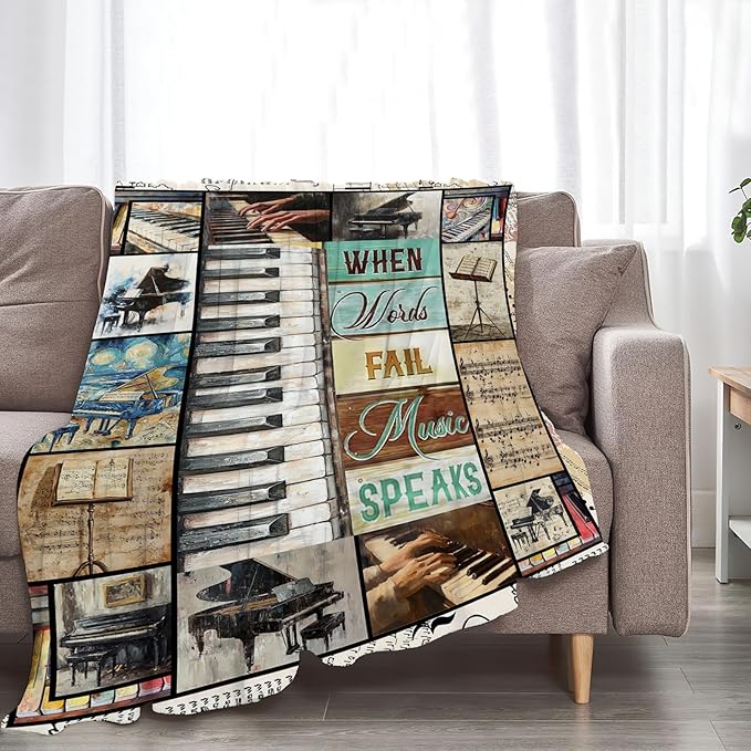 Piano Music Throw Blanket Music Lovers Gifts for Boys Girls Women Men Plush Cozy Flannel Fleece Fuzzy Party Blankets 80"X60"