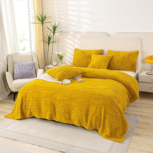 YUSOKI Sherpa Twin XL Blanket(Without Pillows)-3D Stylish Design Super Soft Blankets for Teen Girls Women Couch Bed Sofa Chair Men Boys Gift(Mustard Yellow,65"x90")