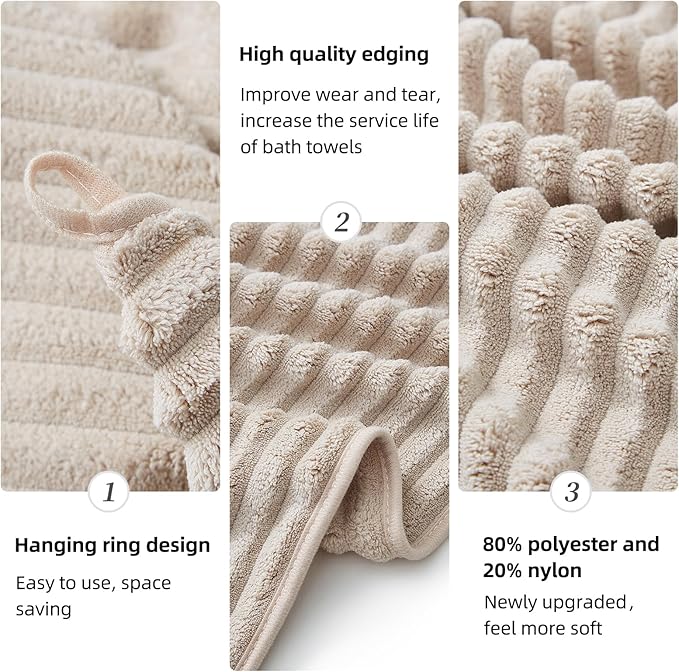 6-Piece Bath Towel Set(30"x60"), 2 Large Bath Towel Sheets, 2 Hand Towels and 2 Washcloths - Highly Absorbent Quick Dry Microfiber,Ultra Soft Towel Set for Bathroom (Beige)