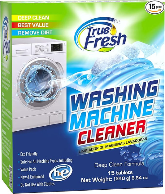 True Fresh Washing Machine Cleaner Tablets, 15 Solid Deep Cleaning Tablet, Finally Clean All Washers Machines Including HE Front Loader Top Load