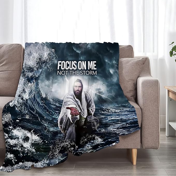 Jesus Blanket Christian Gifts for Men Women Jesus and Ocean Throw Blanket for Adults Ultra Soft Cozy Fleece Blanket for Couch Sofa Bed 60"x80"