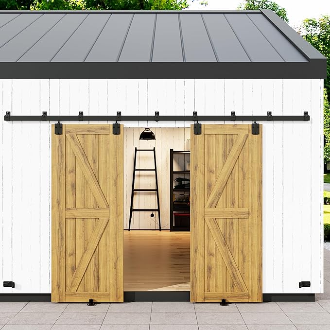 SMARTSTANDARD 12FT Box Rail Hardware - Exterior Barn Door Hardware Kit,Sliding Barn Door Hardware,Heavy Duty Wall Mount Kit,Fit Indoor and Exterior Door,Easy to Install(Widest to 72" Wide Door)