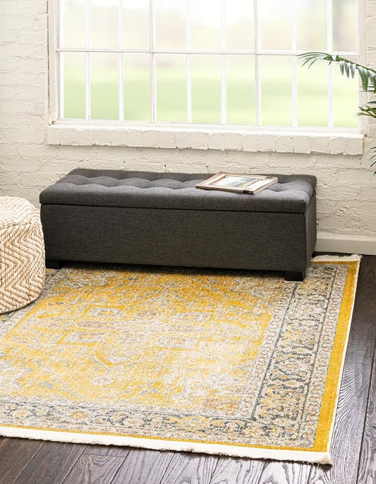 Unique Loom Baracoa Collection Area Rug - Prado (8' 2" Square, Yellow/ Ivory)