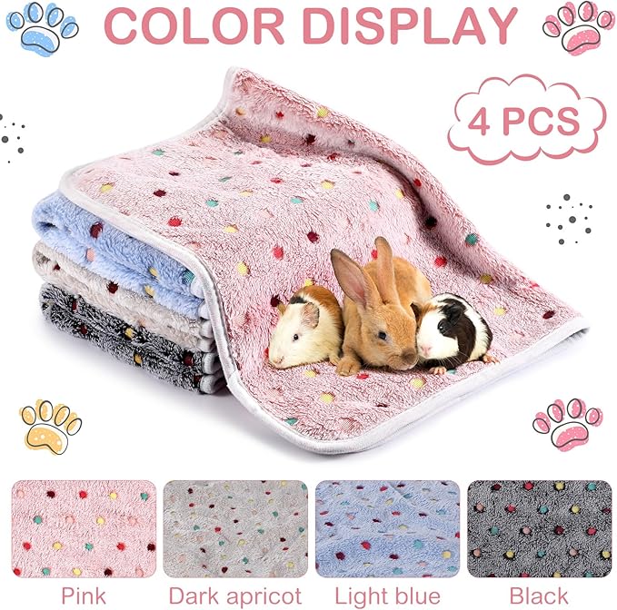 Reginary 4 Pcs Waterproof Guinea Pig Blankets Washable Small Animal Fleece Bedding Absorbent Guinea Pig Cage Liners Reusable Pet Pee Pad Sleep Mat for Hamster Ferret(Colorful Dot,35 x 24 Inch)