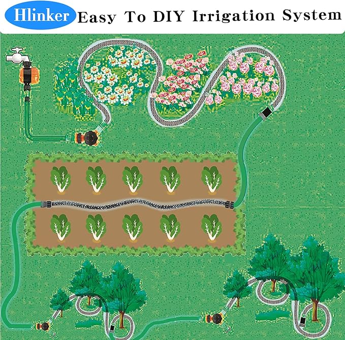 Flat Soaker Hose 25 FT for Garden Beds, 25Ft 1/2" Linkable Consistent Drip Irrigation Hose Save 80% Water, Leakproof Heavy Duty Double Layer Sprinkler Hose