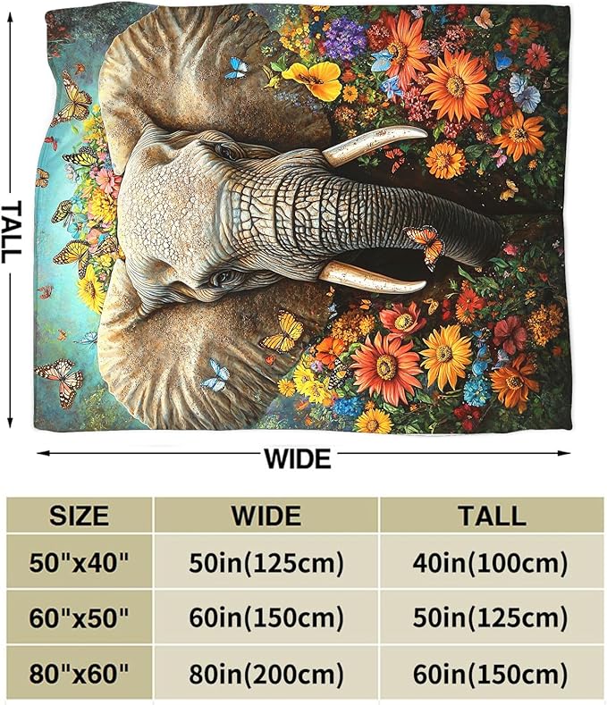 Elephant Blanket Gifts for Girls Boys Soft Warm Plush Elephant Animal Flower Butterfly Throw Blanket Flannel Fleece Fuzzy Blankets for Kids Lover Bed Couch Living Room Decor 50"X40"