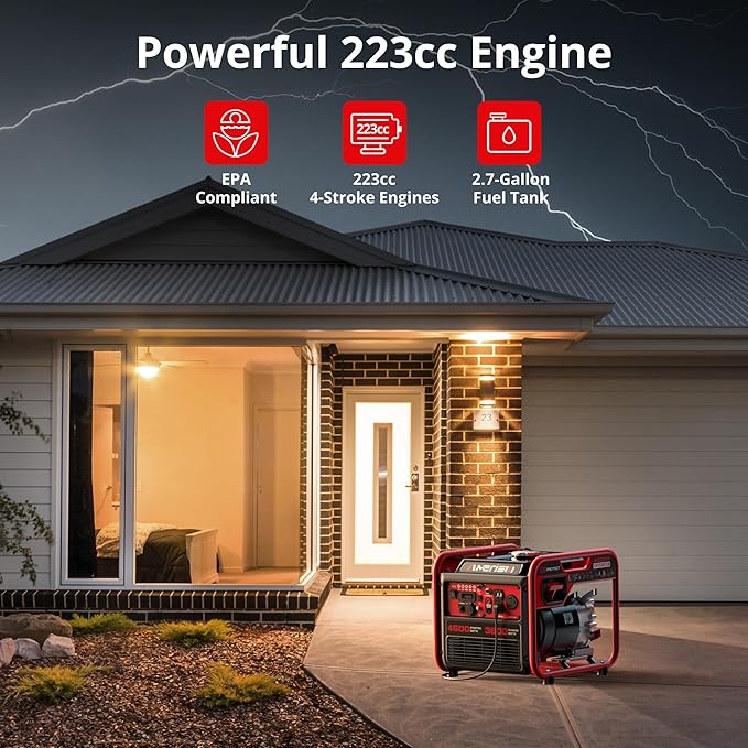4500W Portable Gas Inverter Generator with CO Sensor,Lightweight, Quiet, EPA-Compliant for Home, Emergency Backup, and Outdoor Adventures