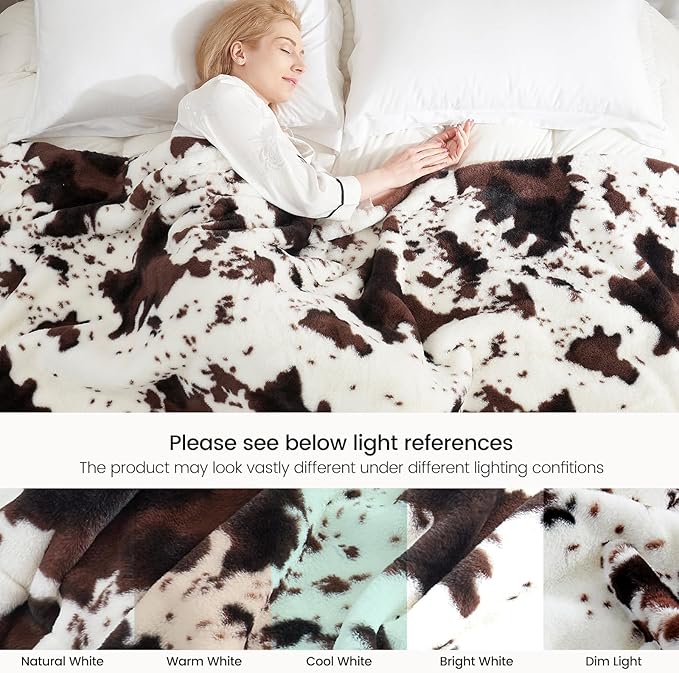 Cozy Bliss Cow Print Faux Fur Throw Blanket, Animal Printed Blankets Super Soft Warm Thick Fluffy Throws Home Decor for Couch Bed Sofa Women (Black&Coffee Cow, 50x60 Inches)