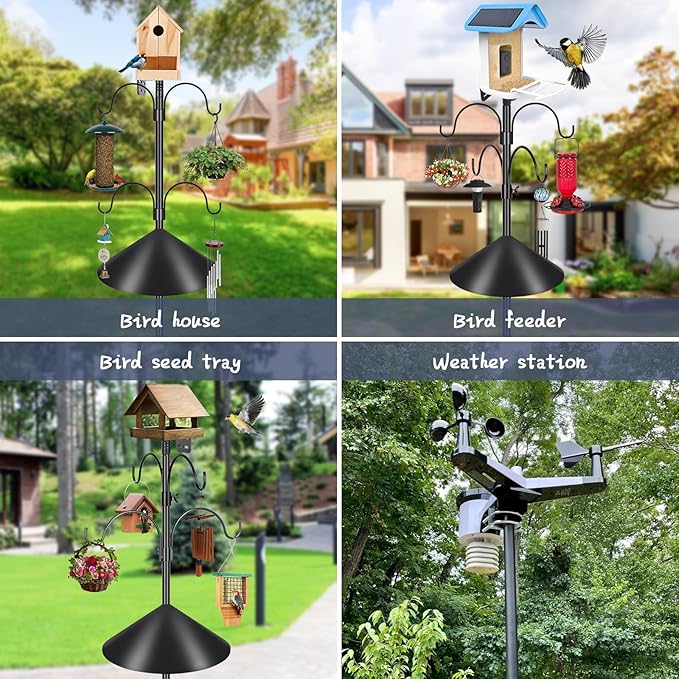 Gtongoko Smart Bird Feeder Pole Squirrel Proof 94 Inch with 4 Shepherds Hooks Hanging Bluebird House Pole for Outdoors Squirrel Baffles for Feeders Metal Heavy Duty Mounting Kit