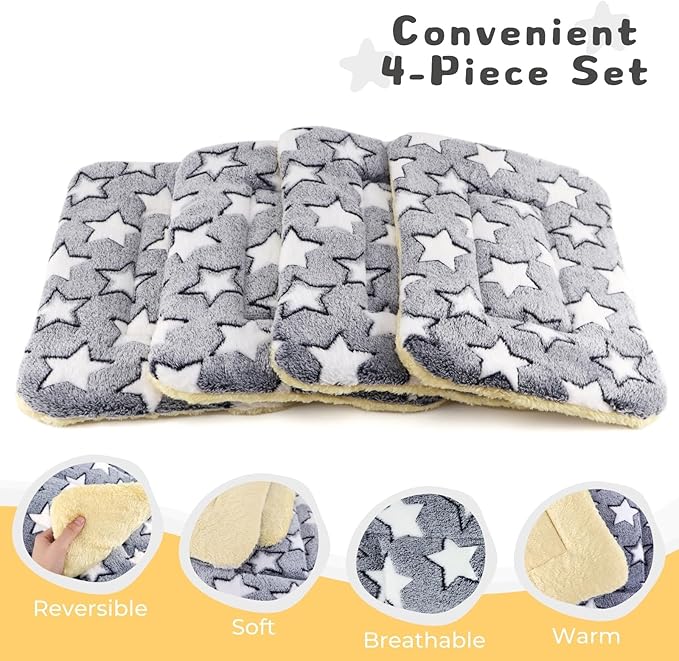 4-Pack Guinea Pig Bed, Washable Bunny Mat, Fleece Rabbit Bedding, Soft Flannel Small Animal Cage Liner, Blanket for Hamster Ferret - 14"x10"