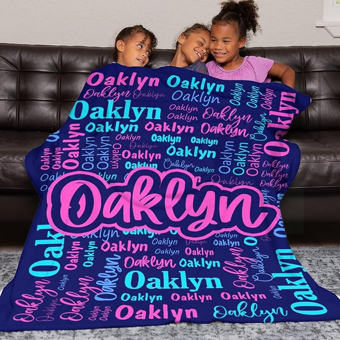 Custom Blanket with Name Personalized Blankets for Kids Adult Boys Girls Flannel Monogrammed Customized Blankets Throw (60''x80'')