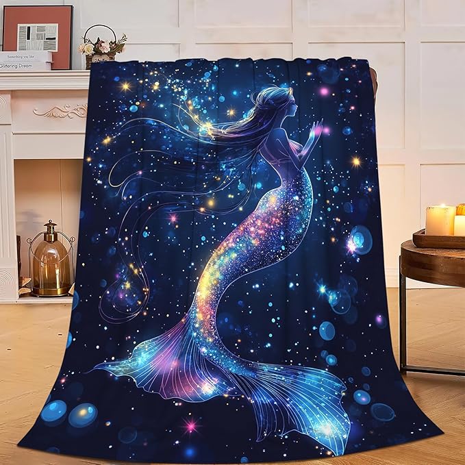 Mermaid Blanket Ocean Throw Blanket Soft Warm Cozy Fuzzy Plush Mermaid Throw Blanket Gifts for Girls Women Lightweight Fleece Flannel Gift Blankets for Kids Adults 50"X60"